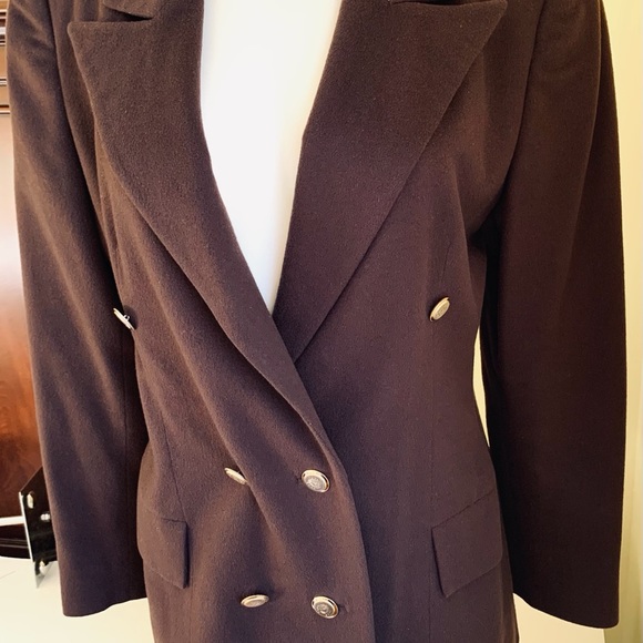 Dark chocolate brown wool blazer double breasted double collar gold buttons US 8 - Picture 7 of 16